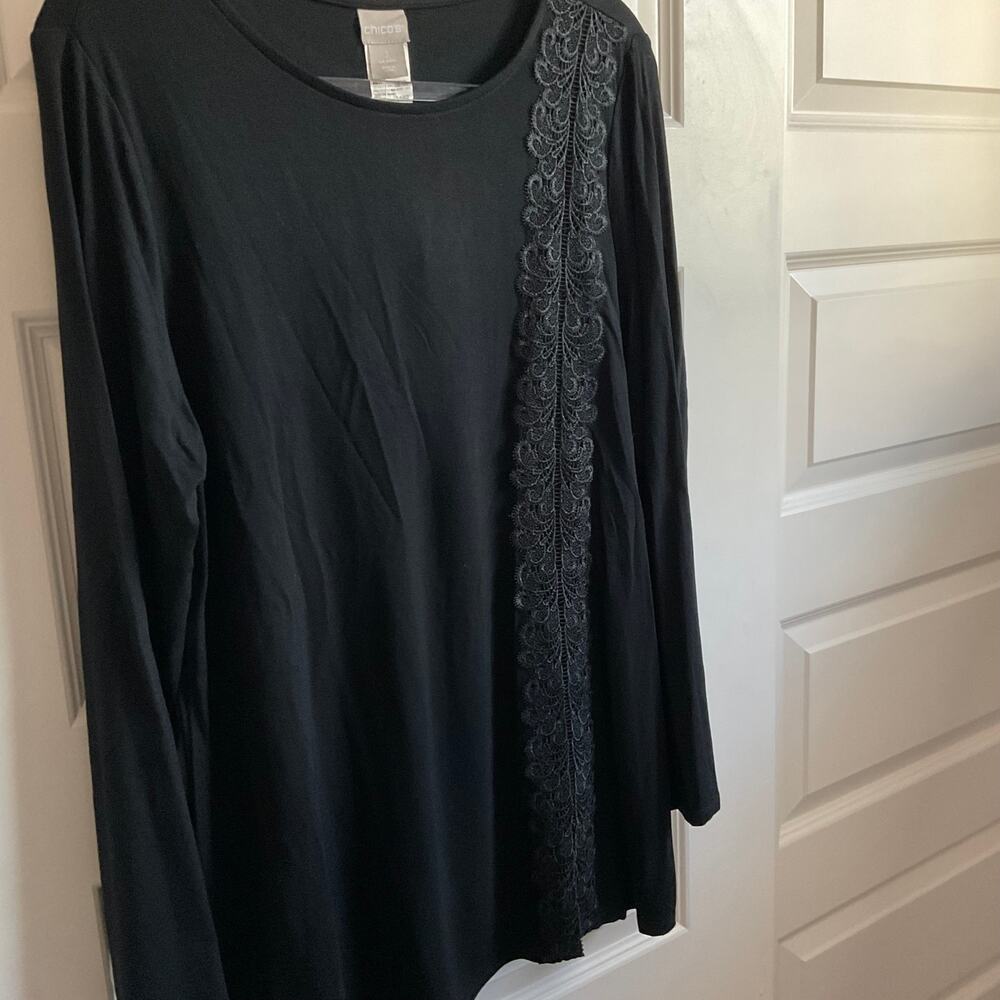 Chico’s Lace‎ Detail Long Sleeve Black Knit Top - Size Large - NEW - Picture 2 of 6